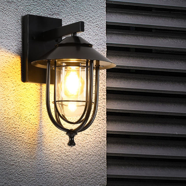 Traditionelle Vintage Vogelkäfig Eisen Glas 1-Licht Wandleuchte Lampe Für Außenpatio | Karnz