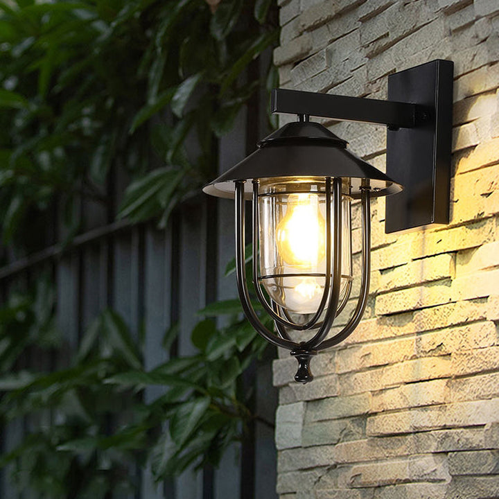 Traditionelle Vintage Vogelkäfig Eisen Glas 1-Licht Wandleuchte Lampe Für Außenpatio | Karnz