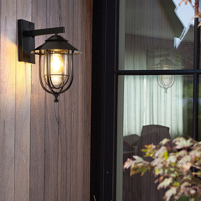 Traditionelle Vintage Vogelkäfig Eisen Glas 1-Licht Wandleuchte Lampe Für Außenpatio | Karnz