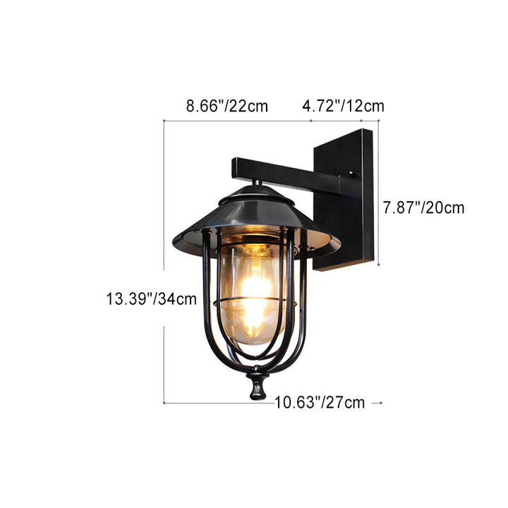 Traditionelle Vintage Vogelkäfig Eisen Glas 1-Licht Wandleuchte Lampe Für Außenpatio | Karnz