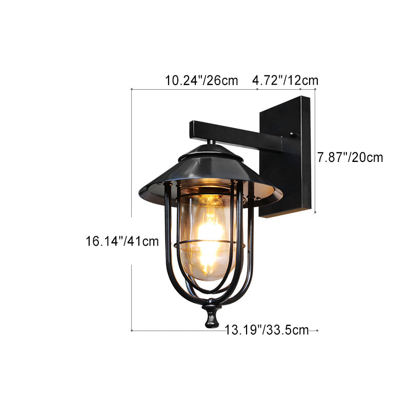 Traditionelle Vintage Vogelkäfig Eisen Glas 1-Licht Wandleuchte Lampe Für Außenpatio | Karnz