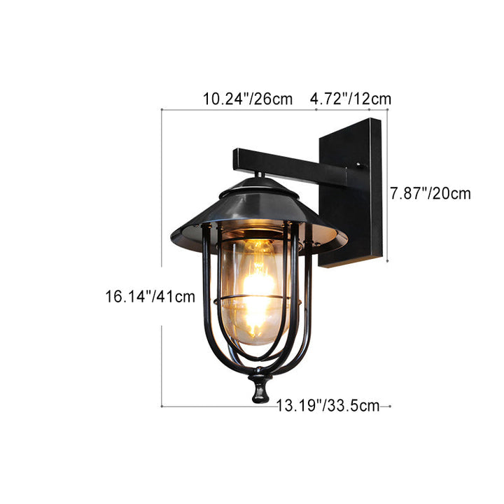 Traditionelle Vintage Vogelkäfig Eisen Glas 1-Licht Wandleuchte Lampe Für Außenpatio | Karnz