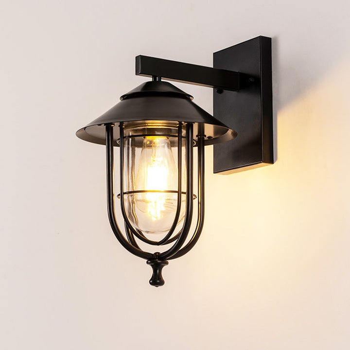 Traditionelle Vintage Vogelkäfig Eisen Glas 1-Licht Wandleuchte Lampe Für Außenpatio | Karnz