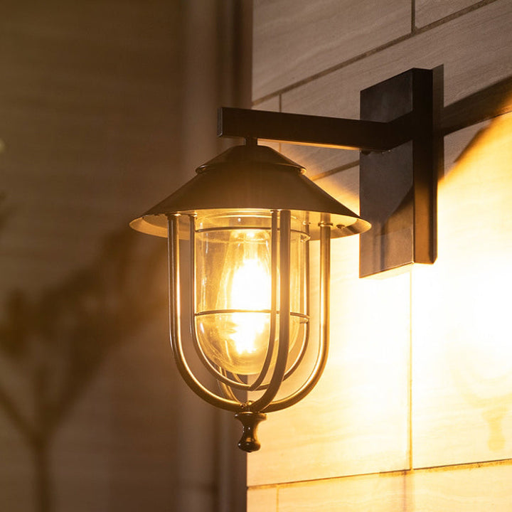 Traditionelle Vintage Vogelkäfig Eisen Glas 1-Licht Wandleuchte Lampe Für Außenpatio | Karnz