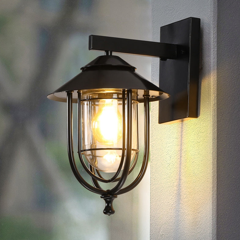 Traditionelle Vintage Vogelkäfig Eisen Glas 1-Licht Wandleuchte Lampe Für Außenpatio | Karnz