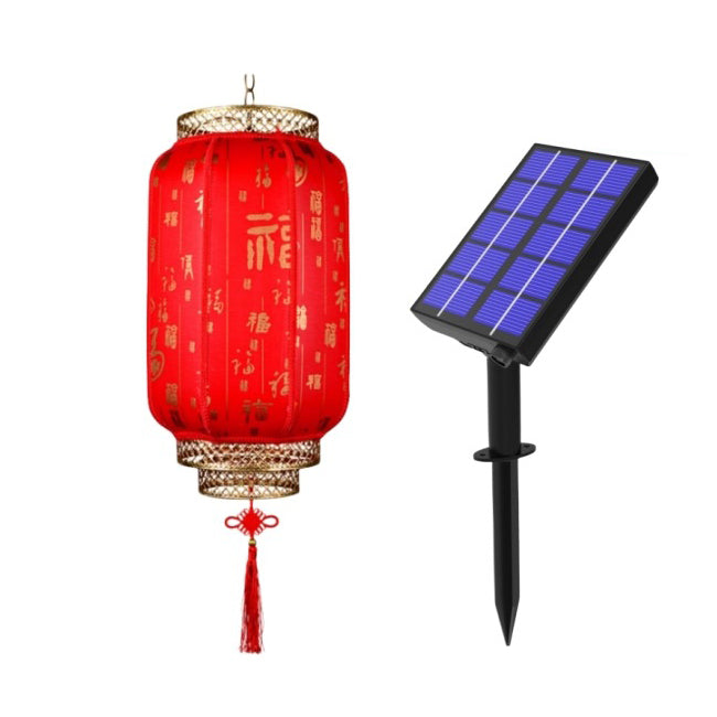 Traditionelle chinesische Laterne Solar PVC Eisen LED Pendelleuchte Außenleuchte für Außenpatio | Karnz