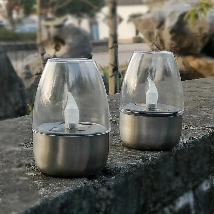 Moderner minimalistischer Kerzenrunde PC Edelstahl LED Außenlicht für den Garten | Karnz