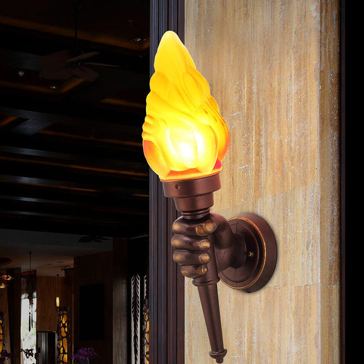 Traditionelle Vintage Fackelträgerform Glas Aluminium 1-Licht Wandlampe Für Außenbereich Patio | Karnz