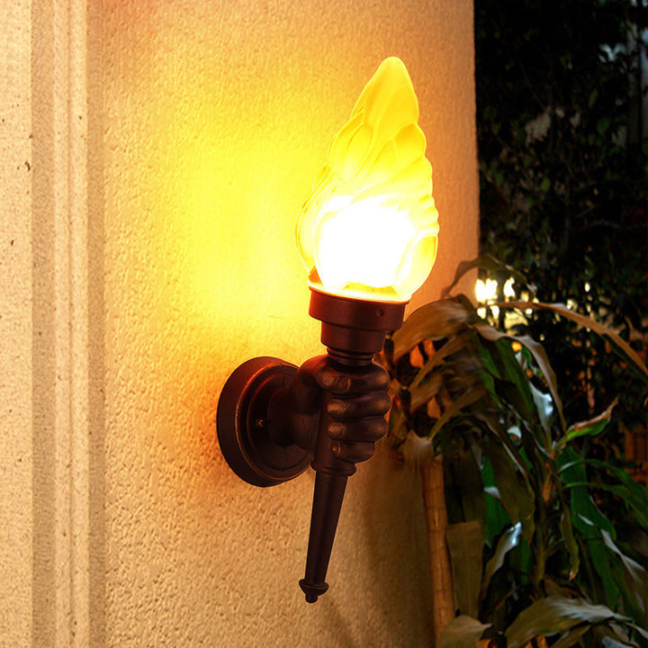 Traditionelle Vintage Fackelträgerform Glas Aluminium 1-Licht Wandlampe Für Außenbereich Patio | Karnz