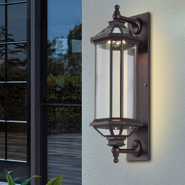 Traditionelle Vintage Achtkantige Quadratische Wasserdichte Glas Aluminium 1-Licht Wand Scone Lampe Für Außenpatio | Karnz