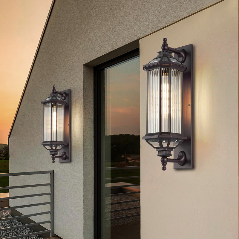 Traditionelle Vintage Achtkantige Quadratische Wasserdichte Glas Aluminium 1-Licht Wand Scone Lampe Für Außenpatio | Karnz