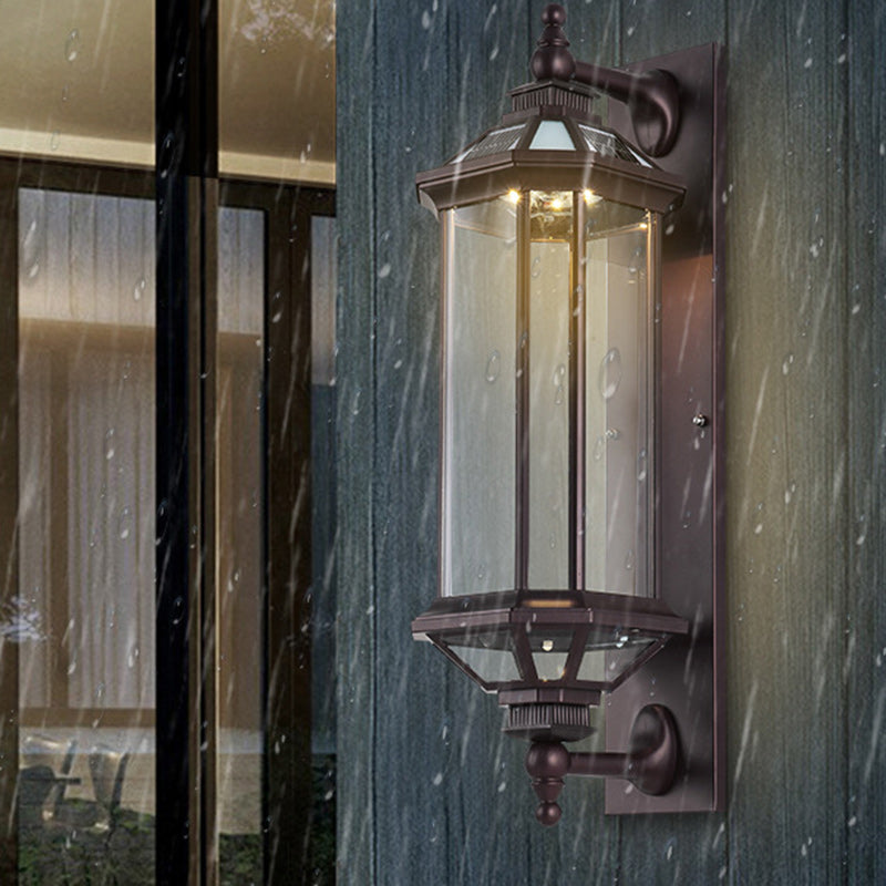 Traditionelle Vintage Achtkantige Quadratische Wasserdichte Glas Aluminium 1-Licht Wand Scone Lampe Für Außenpatio | Karnz