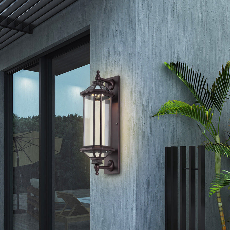 Traditionelle Vintage Achtkantige Quadratische Wasserdichte Glas Aluminium 1-Licht Wand Scone Lampe Für Außenpatio | Karnz