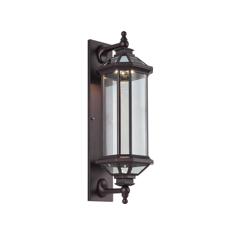 Traditionelle Vintage Achtkantige Quadratische Wasserdichte Glas Aluminium 1-Licht Wand Scone Lampe Für Außenpatio | Karnz