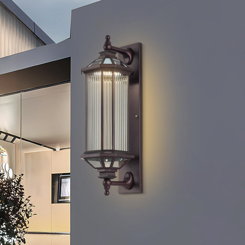 Traditionelle Vintage Achtkantige Quadratische Wasserdichte Glas Aluminium 1-Licht Wand Scone Lampe Für Außenpatio | Karnz