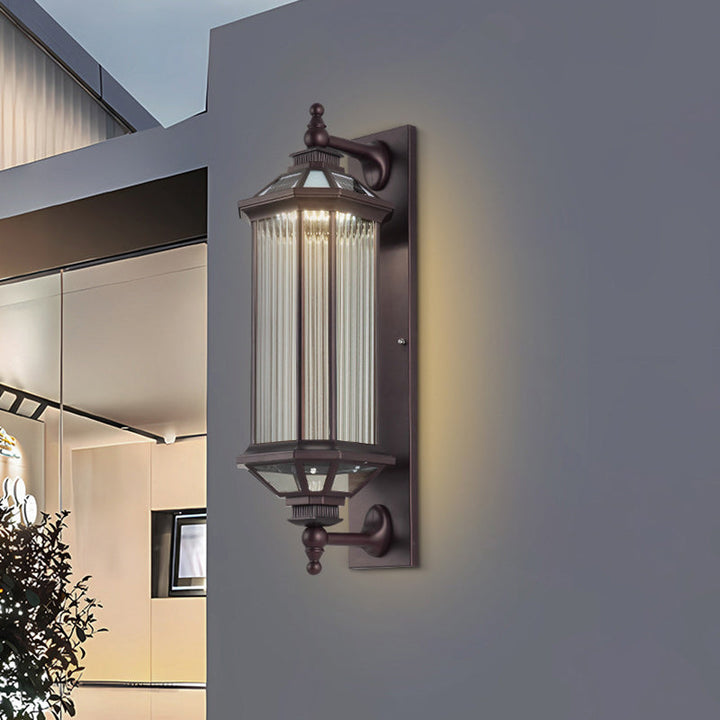 Traditionelle Vintage Achtkantige Quadratische Wasserdichte Glas Aluminium 1-Licht Wand Scone Lampe Für Außenpatio | Karnz