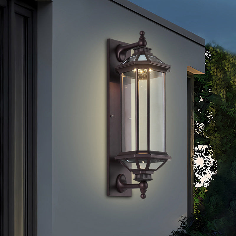 Traditionelle Vintage Achtkantige Quadratische Wasserdichte Glas Aluminium 1-Licht Wand Scone Lampe Für Außenpatio | Karnz