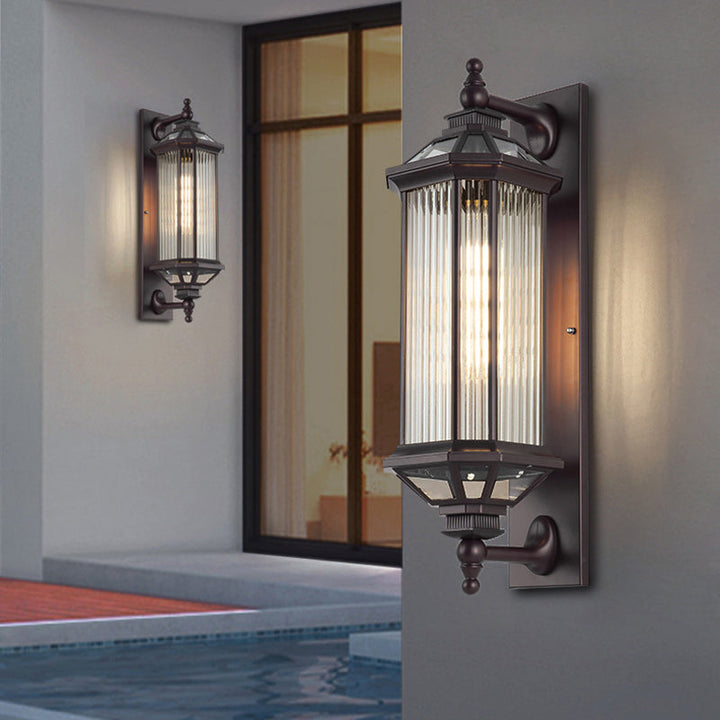 Traditionelle Vintage Achtkantige Quadratische Wasserdichte Glas Aluminium 1-Licht Wand Scone Lampe Für Außenpatio | Karnz