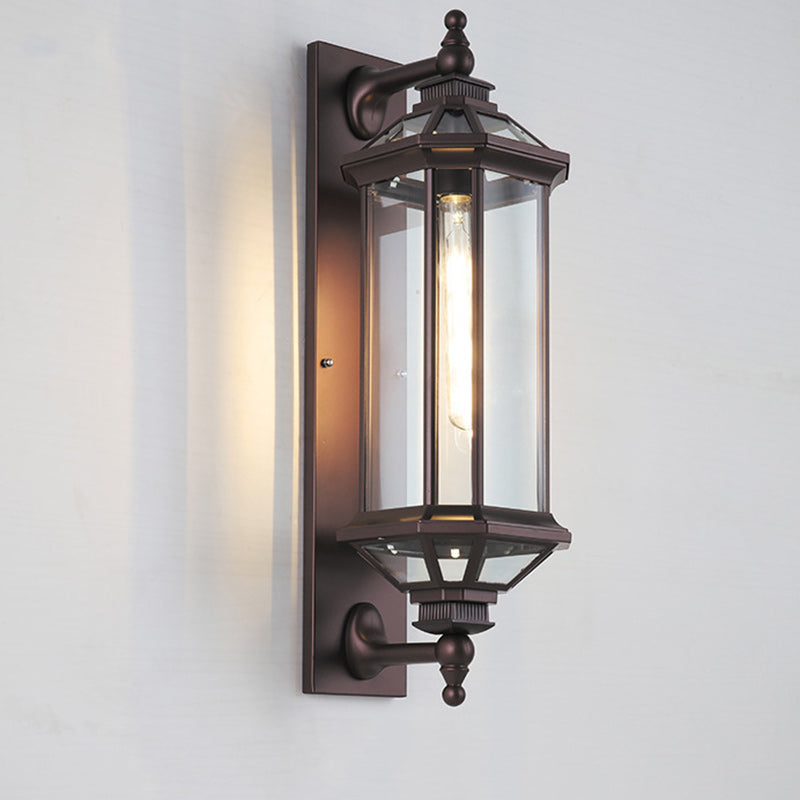 Traditionelle Vintage Achtkantige Quadratische Wasserdichte Glas Aluminium 1-Licht Wand Scone Lampe Für Außenpatio | Karnz