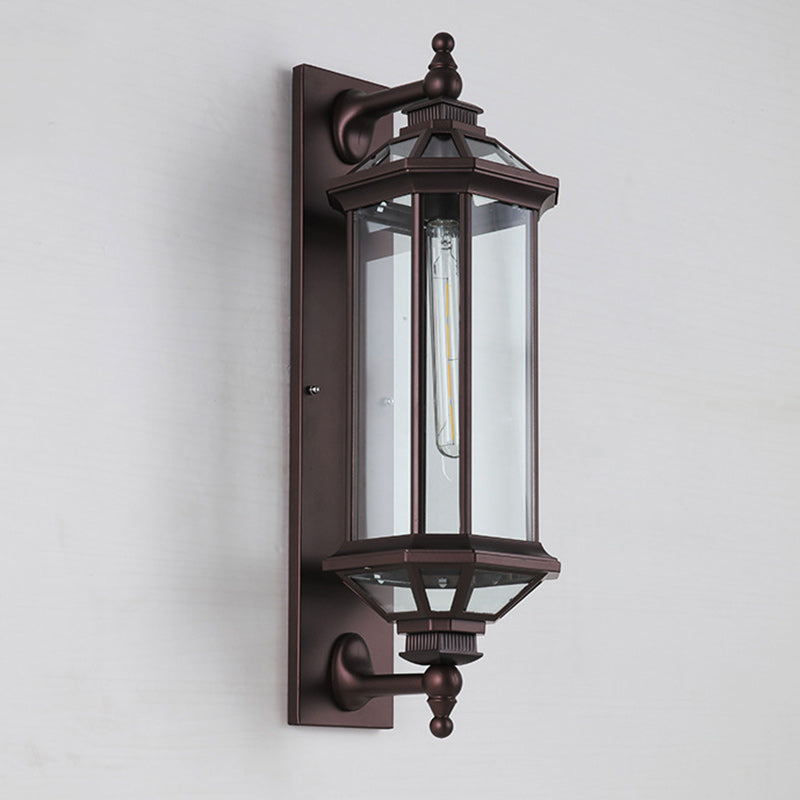 Traditionelle Vintage Achtkantige Quadratische Wasserdichte Glas Aluminium 1-Licht Wand Scone Lampe Für Außenpatio | Karnz
