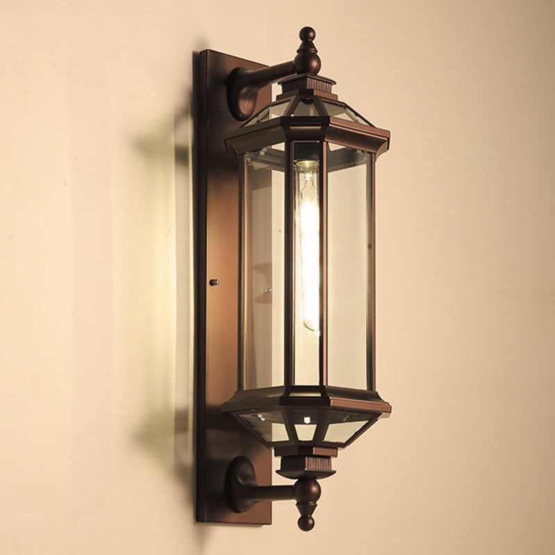 Traditionelle Vintage Achtkantige Quadratische Wasserdichte Glas Aluminium 1-Licht Wand Scone Lampe Für Außenpatio | Karnz