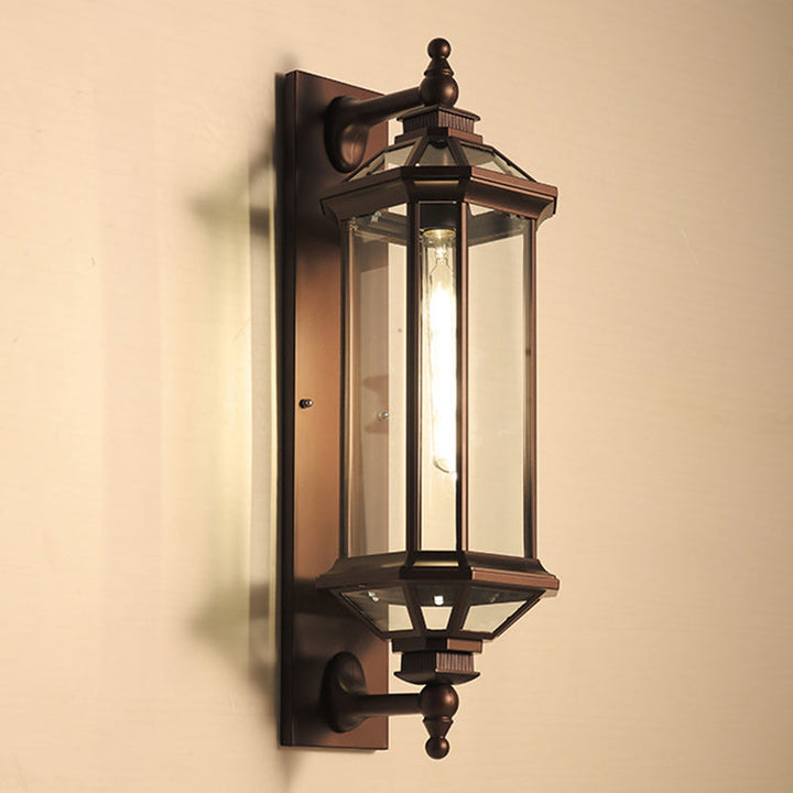 Traditionelle Vintage Achtkantige Quadratische Wasserdichte Glas Aluminium 1-Licht Wand Scone Lampe Für Außenpatio | Karnz