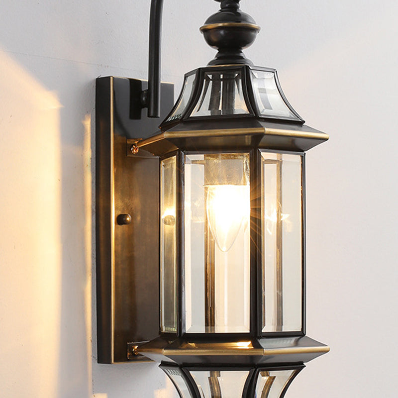 Traditionelle Vintage Runde Zylinder Glas Kupfer 1-Licht Wandleuchte Lampe Für Garten | Karnz