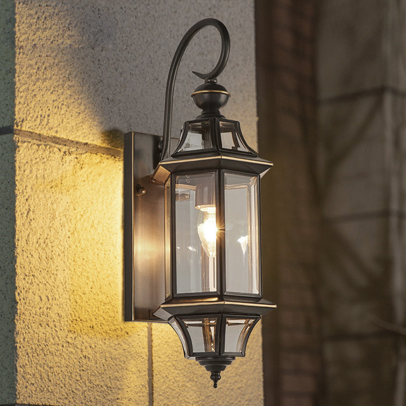 Traditionelle Vintage Runde Zylinder Glas Kupfer 1-Licht Wandleuchte Lampe Für Garten | Karnz
