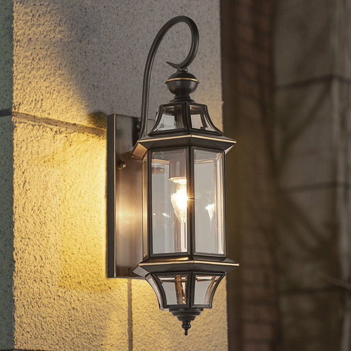 Traditionelle Vintage Runde Zylinder Glas Kupfer 1-Licht Wandleuchte Lampe Für Garten | Karnz