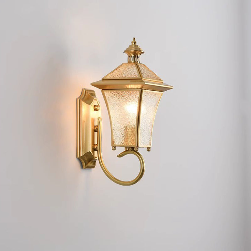 Zeitgenössische nordische Raum quadratische Glas Kupfer 1-Licht Wandleuchte Lampe für Außenpatio | Karnz