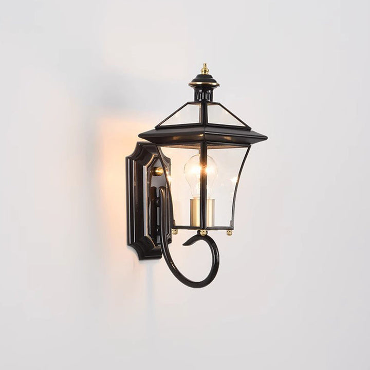 Zeitgenössische nordische Raum quadratische Glas Kupfer 1-Licht Wandleuchte Lampe für Außenpatio | Karnz