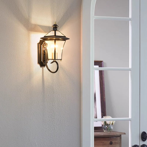 Zeitgenössische nordische Raum quadratische Glas Kupfer 1-Licht Wandleuchte Lampe für Außenpatio | Karnz
