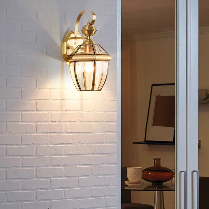 Zeitgenössische nordische Raum quadratische Glas Kupfer 1-Licht Wandleuchte Lampe für Außenpatio | Karnz