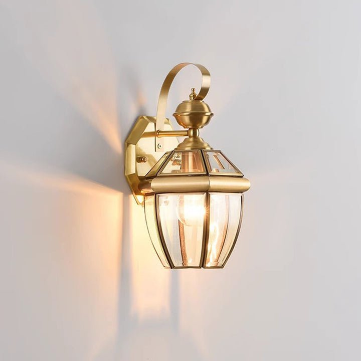 Zeitgenössische nordische Raum quadratische Glas Kupfer 1-Licht Wandleuchte Lampe für Außenpatio | Karnz