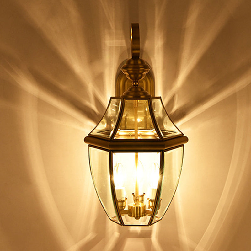 Zeitgenössische skandinavische sechseckige runde quadratische Glas Messing 1/3 Licht Wand-Sconce Lampe für Garten | Karnz