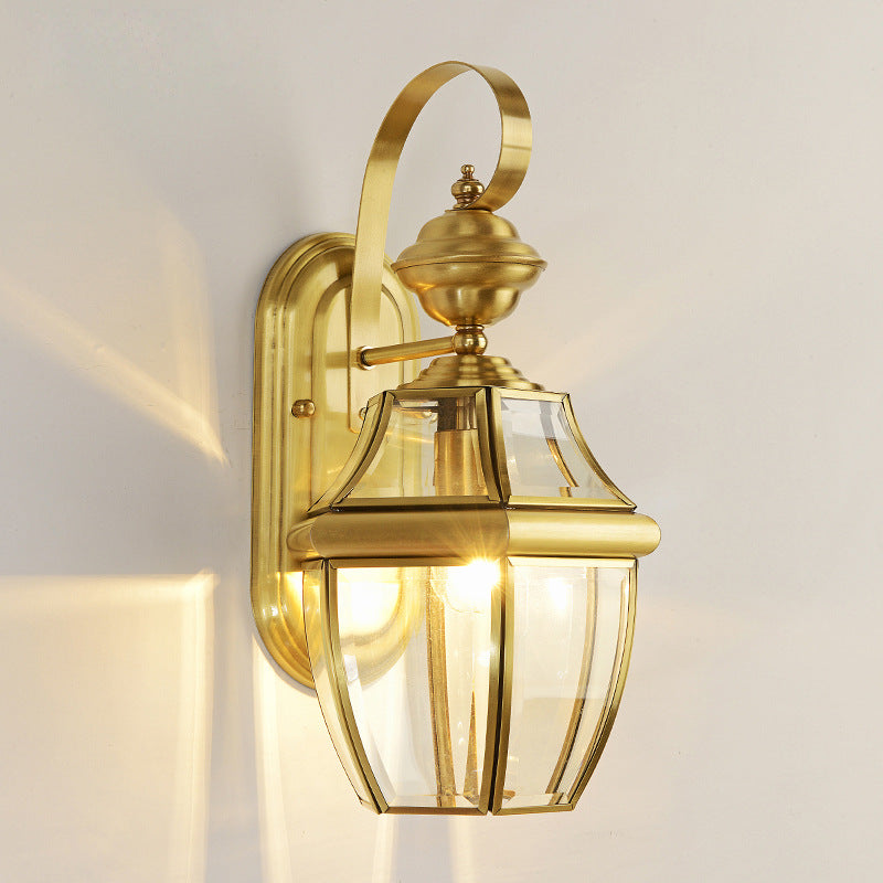 Zeitgenössische skandinavische sechseckige runde quadratische Glas Messing 1/3 Licht Wand-Sconce Lampe für Garten | Karnz