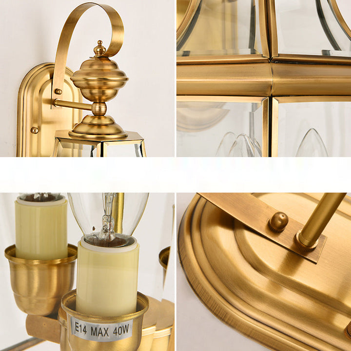 Zeitgenössische skandinavische sechseckige runde quadratische Glas Messing 1/3 Licht Wand-Sconce Lampe für Garten | Karnz