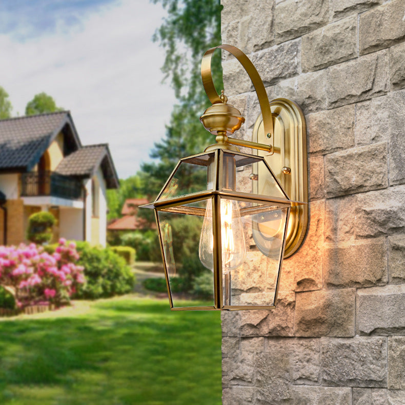Zeitgenössische Nordische Sechseckige Glocken Wasserfeste Glas Messing 1-Licht Wand Sconce Lampe Für Außenpatio | Karnz