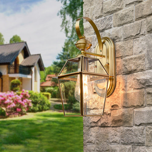Zeitgenössische Nordische Sechseckige Glocken Wasserfeste Glas Messing 1-Licht Wand Sconce Lampe Für Außenpatio | Karnz
