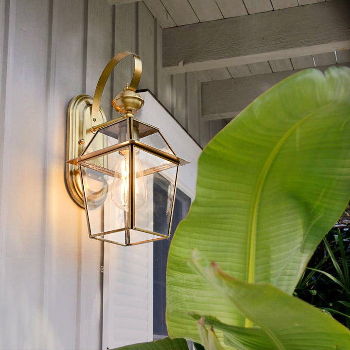 Zeitgenössische Nordische Sechseckige Glocken Wasserfeste Glas Messing 1-Licht Wand Sconce Lampe Für Außenpatio | Karnz
