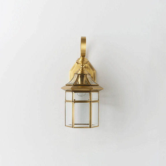Zeitgenössische Nordische Sechseckige Glocken Wasserfeste Glas Messing 1-Licht Wand Sconce Lampe Für Außenpatio | Karnz