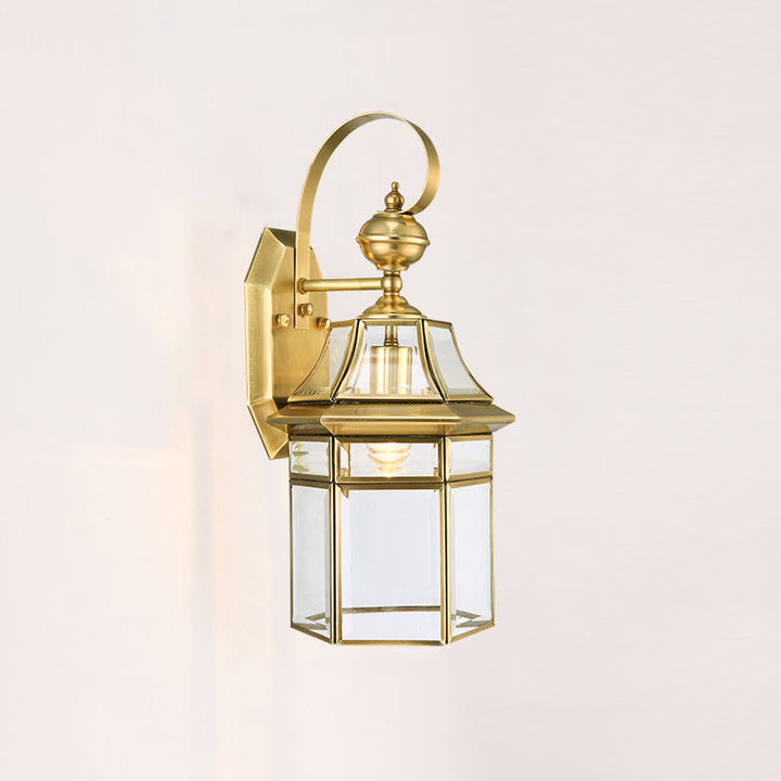 Zeitgenössische Nordische Sechseckige Glocken Wasserfeste Glas Messing 1-Licht Wand Sconce Lampe Für Außenpatio | Karnz