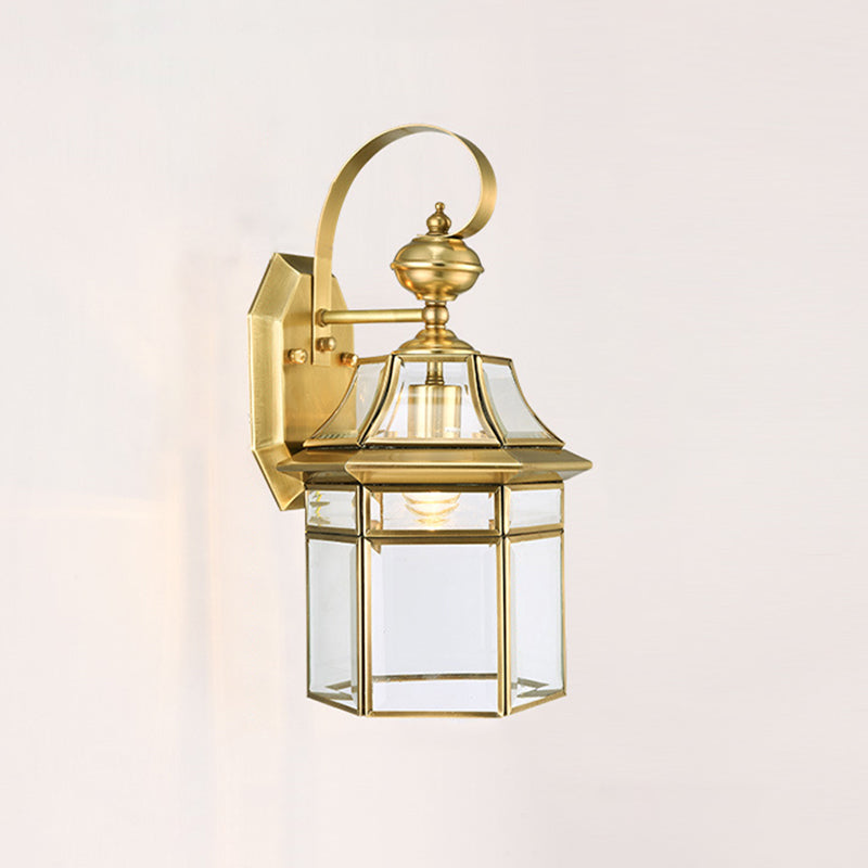 Zeitgenössische Nordische Sechseckige Glocken Wasserfeste Glas Messing 1-Licht Wand Sconce Lampe Für Außenpatio | Karnz