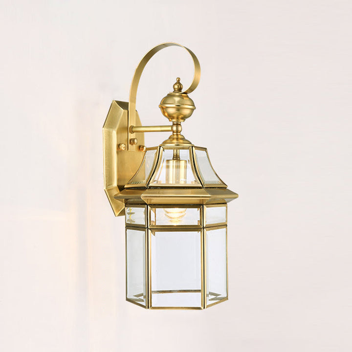 Zeitgenössische Nordische Sechseckige Glocken Wasserfeste Glas Messing 1-Licht Wand Sconce Lampe Für Außenpatio | Karnz