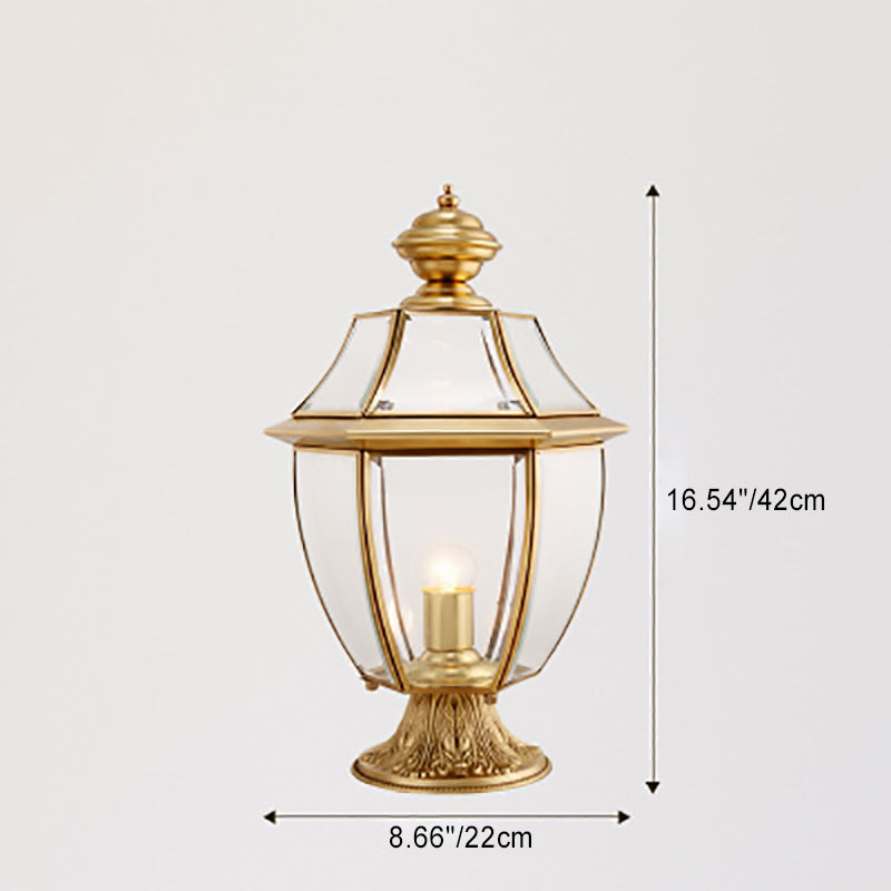 Zeitgenössische skandinavische sechseckige Glockenglas Messing 1-Lampe Außenlicht für Außenpatio | Karnz