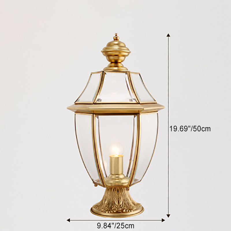 Zeitgenössische skandinavische sechseckige Glockenglas Messing 1-Lampe Außenlicht für Außenpatio | Karnz