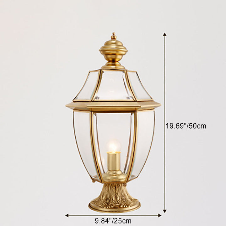 Zeitgenössische skandinavische sechseckige Glockenglas Messing 1-Lampe Außenlicht für Außenpatio | Karnz