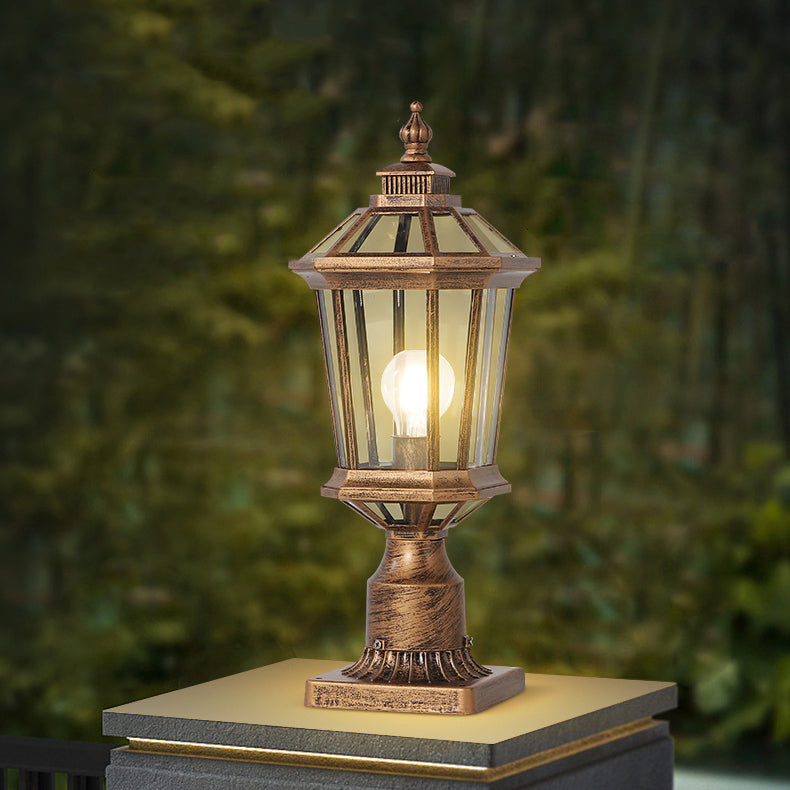 Traditionelle Vintage Achtkantige Quadratische Gebogene Linienglas Aluminium 1-Lampe Außenleuchte Für Garten | Karnz