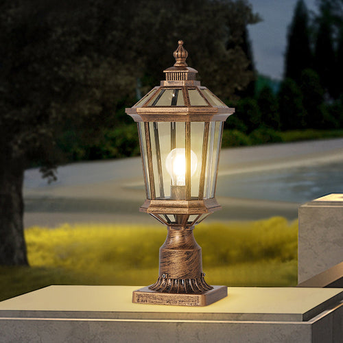 Traditionelle Vintage Achtkantige Quadratische Gebogene Linienglas Aluminium 1-Lampe Außenleuchte Für Garten | Karnz