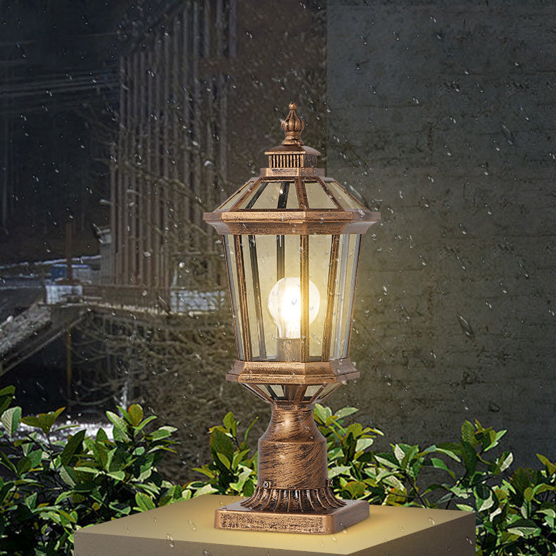 Traditionelle Vintage Achtkantige Quadratische Gebogene Linienglas Aluminium 1-Lampe Außenleuchte Für Garten | Karnz